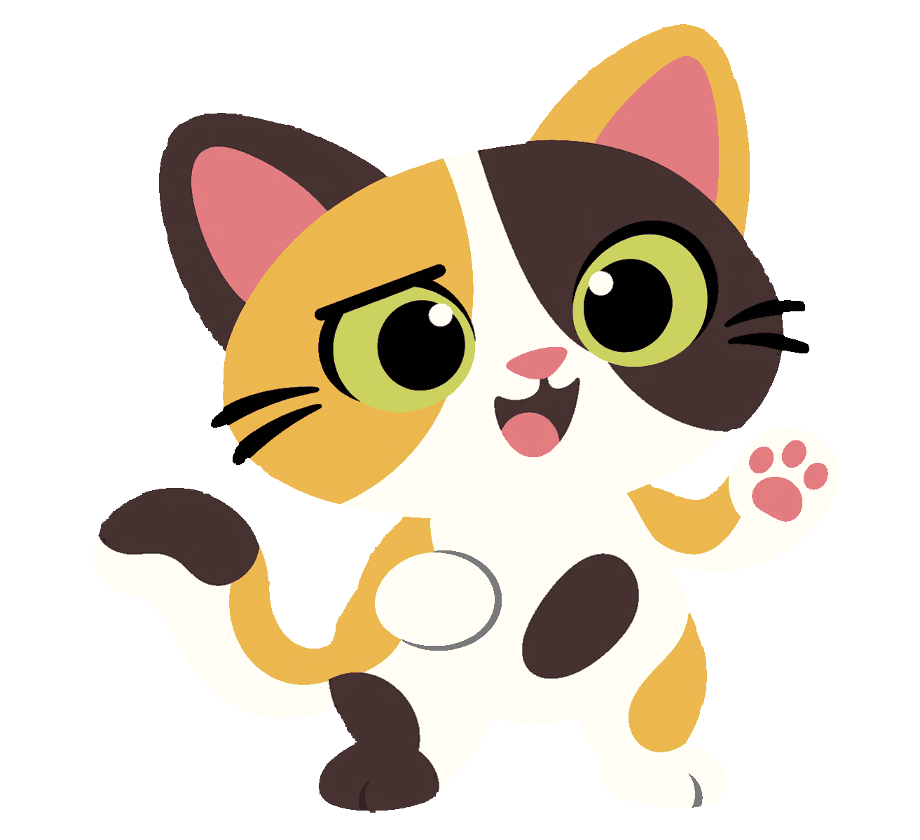 Jargan chatting with a short raised paw and pink paw pads